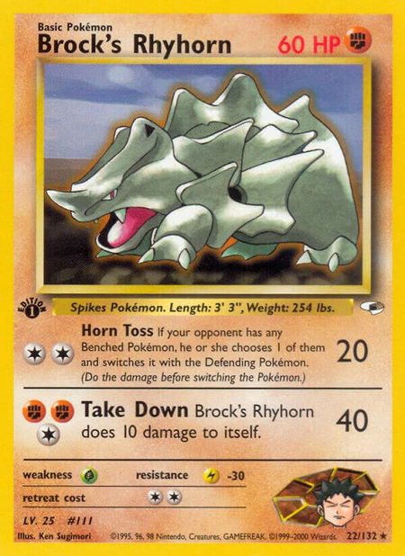 Brock's Rhyhorn (22) - Gym Heroes Pokémon trading card