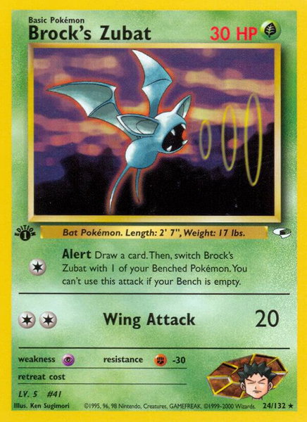 Brock's Zubat (24) trading card from Gym Heroes Brock's Zubat (24) - Gym Heroes Pokémon trading card