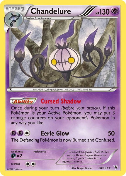 Chandelure trading card from Noble Victories Chandelure - Noble Victories Pokémon trading card