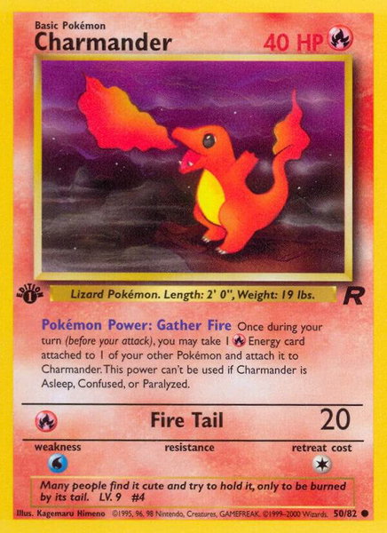 Charmander trading card from Team Rocket Charmander - Team Rocket Pokémon trading card