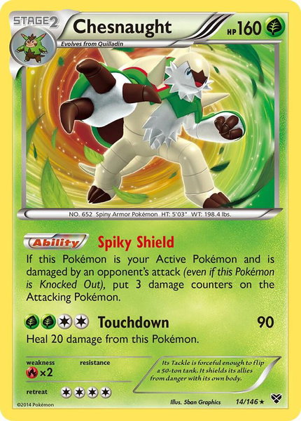 Chesnaught trading card from XY Base Set Chesnaught - XY Base Set Pokémon trading card