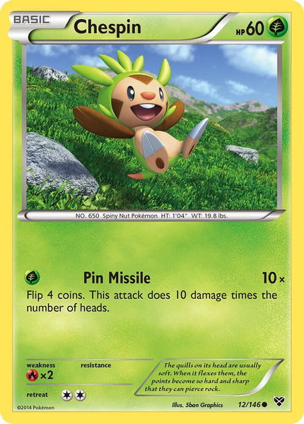 Chespin trading card from XY Base Set Chespin - XY Base Set Pokémon trading card