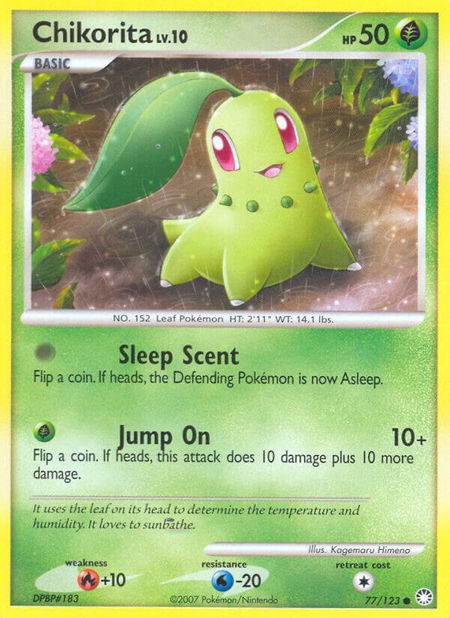 Chikorita trading card from Mysterious Treasures Chikorita - Mysterious Treasures Pokémon trading card