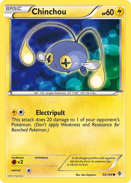Chinchou trading card from Boundaries Crossed Chinchou - Boundaries Crossed Pokémon trading card