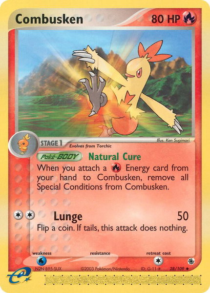 Combusken - 28/109 - Ruby and Sapphire Pokémon trading card
