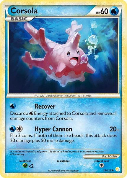 Corsola trading card from HeartGold SoulSilver Corsola - HeartGold SoulSilver Pokémon trading card