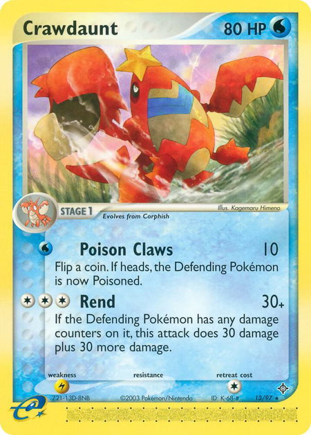 Crawdaunt - 13/97 trading card from Dragon Crawdaunt - 13/97 - Dragon Pokémon trading card