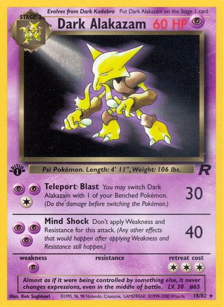 Dark Alakazam (18) - Team Rocket Pokémon trading card