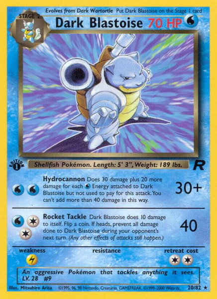 Dark Blastoise (20) trading card from Team Rocket Dark Blastoise (20) - Team Rocket Pokémon trading card