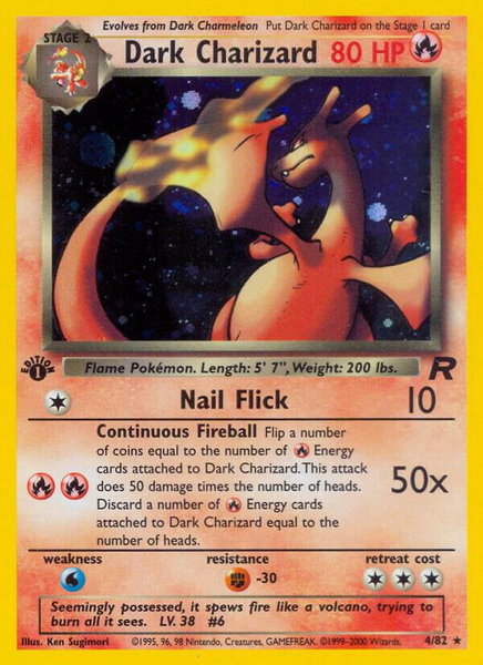 Dark Charizard (4) trading card from Team Rocket Dark Charizard (4) - Team Rocket Pokémon trading card