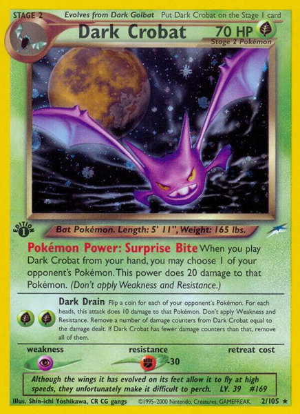 Dark Crobat trading card from Neo Destiny Dark Crobat - Neo Destiny Pokémon trading card