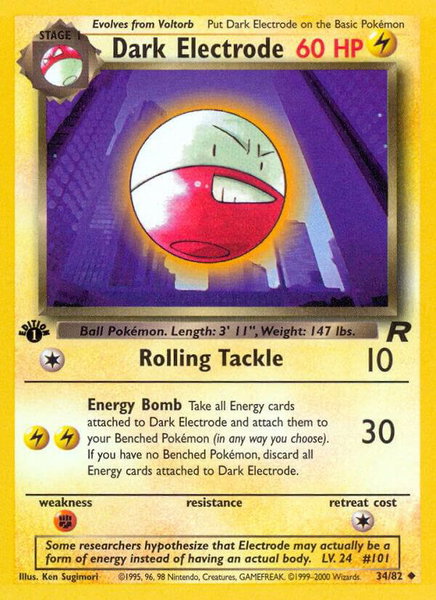 Dark Electrode trading card from Team Rocket Dark Electrode - Team Rocket Pokémon trading card