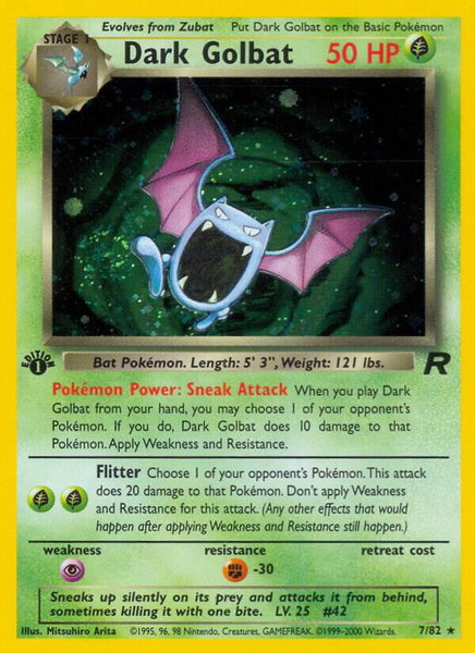 Dark Golbat (7) trading card from Team Rocket Dark Golbat (7) - Team Rocket Pokémon trading card