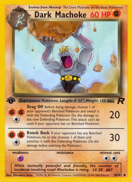 Dark Machoke trading card from Team Rocket Dark Machoke - Team Rocket Pokémon trading card