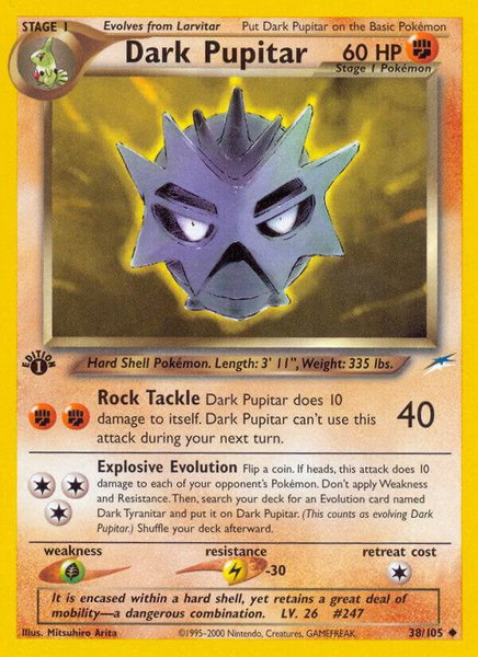Dark Pupitar trading card from Neo Destiny Dark Pupitar - Neo Destiny Pokémon trading card
