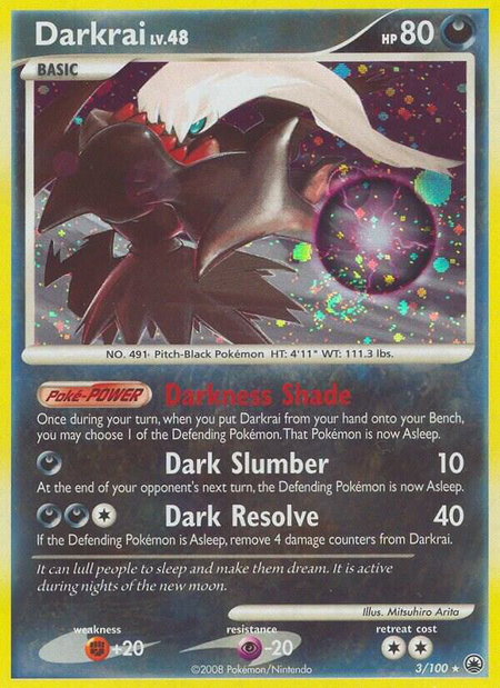 Darkrai trading card from Majestic Dawn Darkrai - Majestic Dawn Pokémon trading card