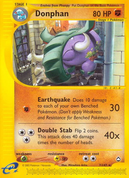 Donphan trading card from Aquapolis Donphan - Aquapolis Pokémon trading card