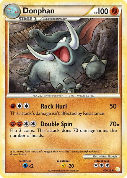 Donphan trading card from HeartGold SoulSilver Donphan - HeartGold SoulSilver Pokémon trading card