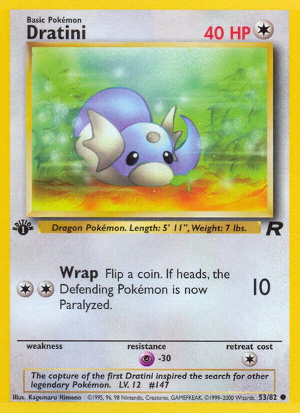 Dratini trading card from Team Rocket Dratini - Team Rocket Pokémon trading card