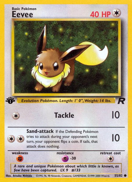 Eevee trading card from Team Rocket Eevee - Team Rocket Pokémon trading card