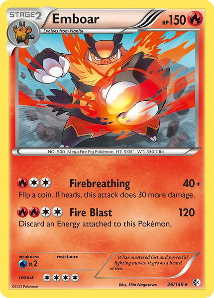 Emboar trading card from Boundaries Crossed Emboar - Boundaries Crossed Pokémon trading card