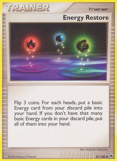 Energy Restore trading card from Majestic Dawn Energy Restore - Majestic Dawn Pokémon trading card