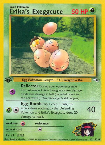 Erika's Exeggcute (43) trading card from Gym Heroes Erika's Exeggcute (43) - Gym Heroes Pokémon trading card