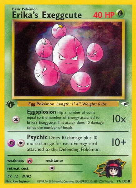 Erika's Exeggcute (77) trading card from Gym Heroes Erika's Exeggcute (77) - Gym Heroes Pokémon trading card