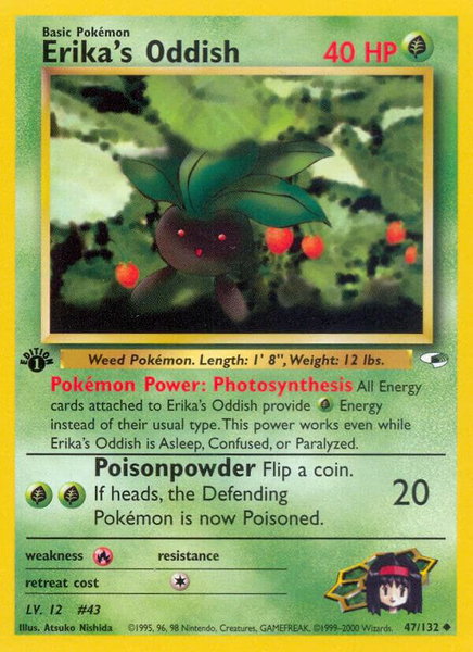 Erika's Oddish (47) trading card from Gym Heroes Erika's Oddish (47) - Gym Heroes Pokémon trading card