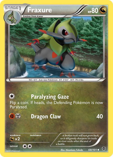 Fraxure trading card from Plasma Blast Fraxure - Plasma Blast Pokémon trading card