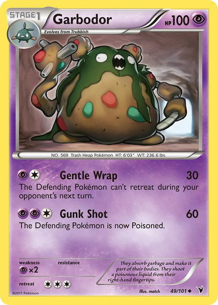 Garbodor trading card from Noble Victories Garbodor - Noble Victories Pokémon trading card