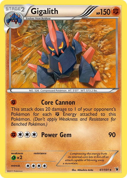 Gigalith trading card from Noble Victories Gigalith - Noble Victories Pokémon trading card