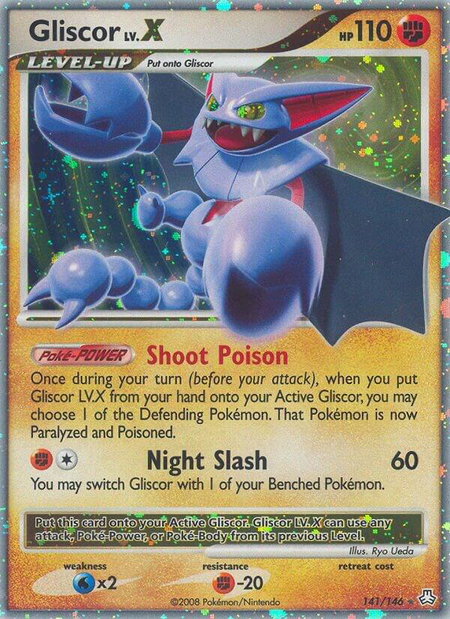 Gliscor LV.X trading card from Legends Awakened Gliscor LV.X - Legends Awakened Pokémon trading card