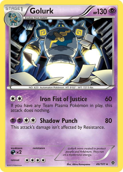 Golurk trading card from Plasma Blast Golurk - Plasma Blast Pokémon trading card