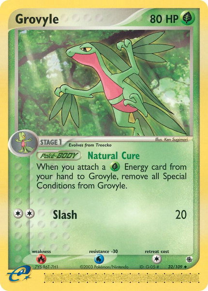 Grovyle - 32/109 trading card from Ruby and Sapphire Grovyle - 32/109 - Ruby and Sapphire Pokémon trading card