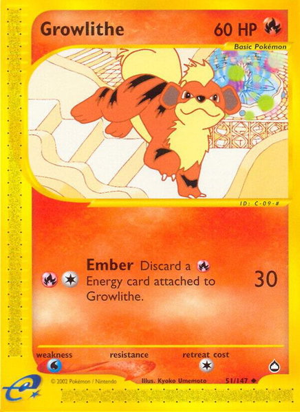 Growlithe (51) - Aquapolis Pokémon trading card