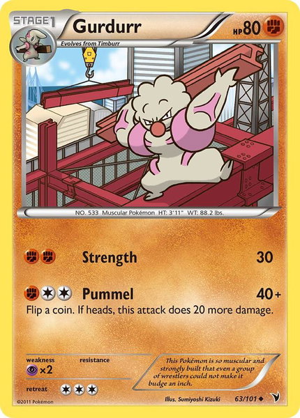 Gurdurr trading card from Noble Victories Gurdurr - Noble Victories Pokémon trading card