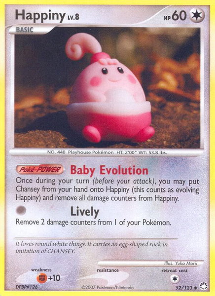 Happiny trading card from Mysterious Treasures Happiny - Mysterious Treasures Pokémon trading card