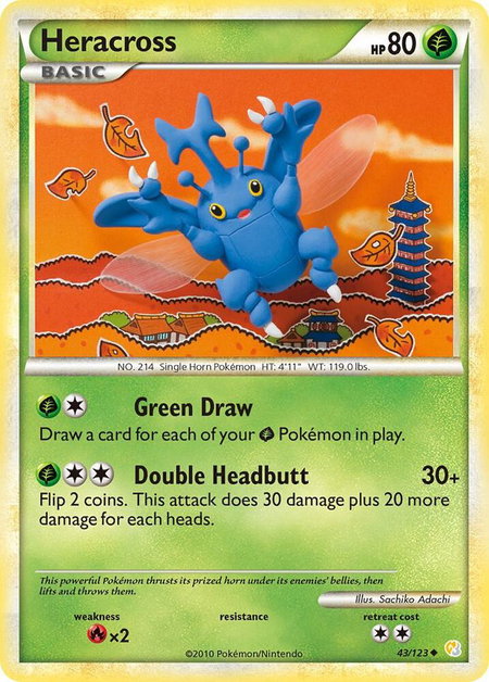 Heracross trading card from HeartGold SoulSilver Heracross - HeartGold SoulSilver Pokémon trading card