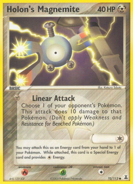 Holon's Magnemite trading card from Delta Species Holon's Magnemite - Delta Species Pokémon trading card
