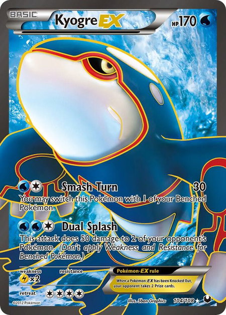 Kyogre EX (104 Full Art) - Dark Explorers Pokémon trading card