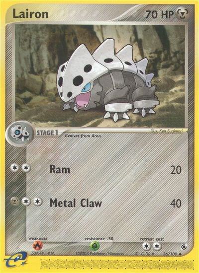 Lairon - 36/109 trading card from Ruby and Sapphire Lairon - 36/109 - Ruby and Sapphire Pokémon trading card