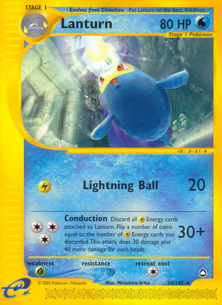 Lanturn (20) - Aquapolis Pokémon trading card