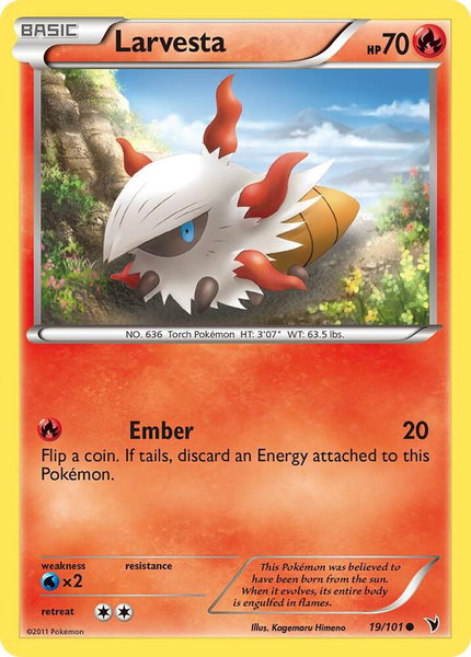 Larvesta (19) trading card from Noble Victories Larvesta (19) - Noble Victories Pokémon trading card