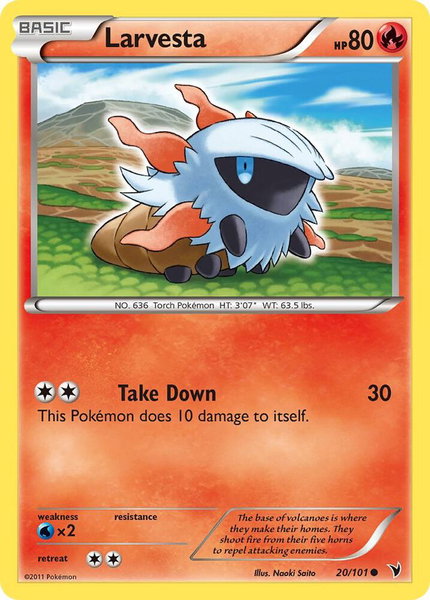 Larvesta (20) trading card from Noble Victories Larvesta (20) - Noble Victories Pokémon trading card