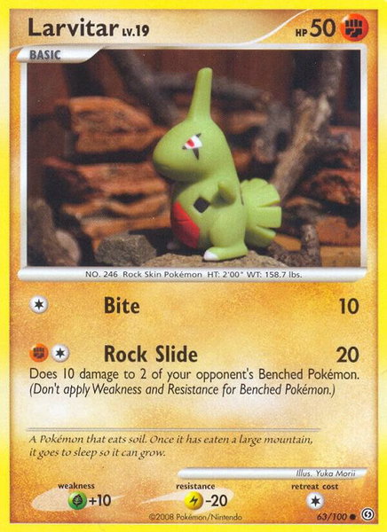Larvitar trading card from Stormfront Larvitar - Stormfront Pokémon trading card
