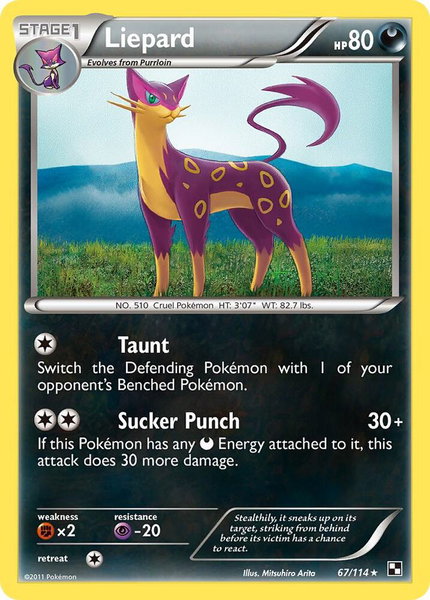 Liepard trading card from Black and White Liepard - Black and White Pokémon trading card