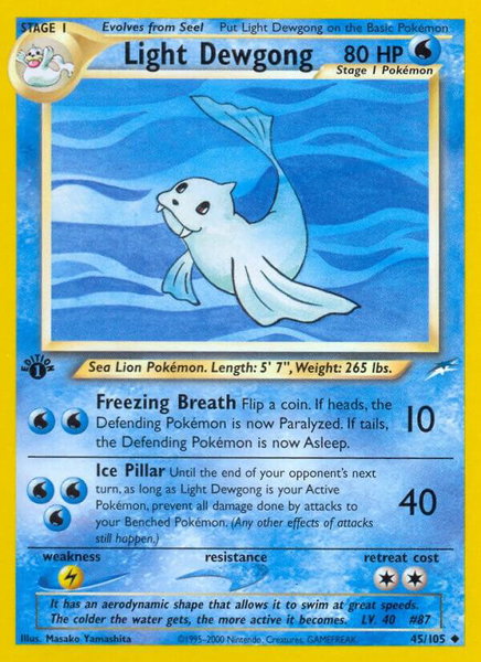 Light Dewgong trading card from Neo Destiny Light Dewgong - Neo Destiny Pokémon trading card