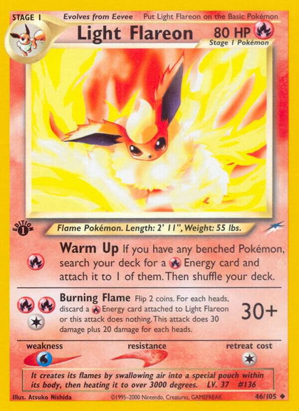 Light Flareon trading card from Neo Destiny Light Flareon - Neo Destiny Pokémon trading card