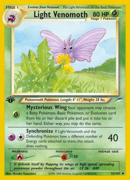 Light Venomoth trading card from Neo Destiny Light Venomoth - Neo Destiny Pokémon trading card
